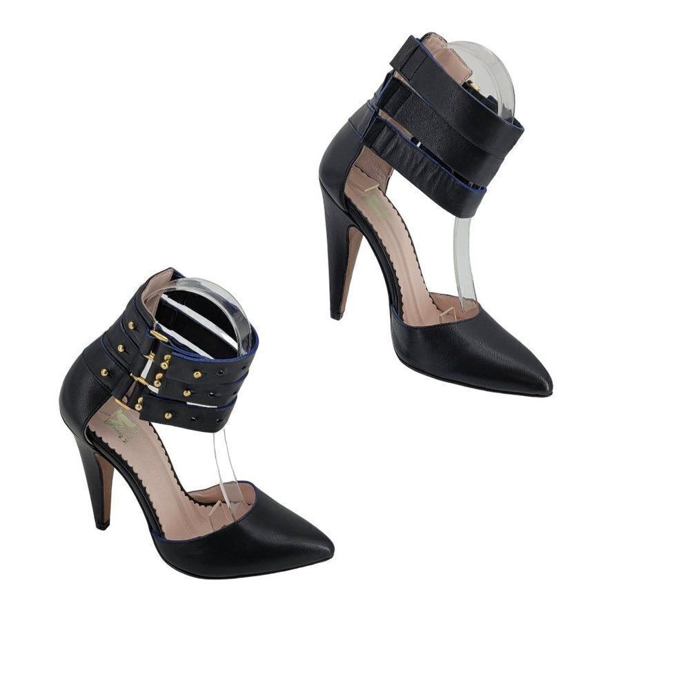 Missoni High Heels Leather Black Studded Ankle Strap‎ Pointy Baddie EU 35 US 4.5